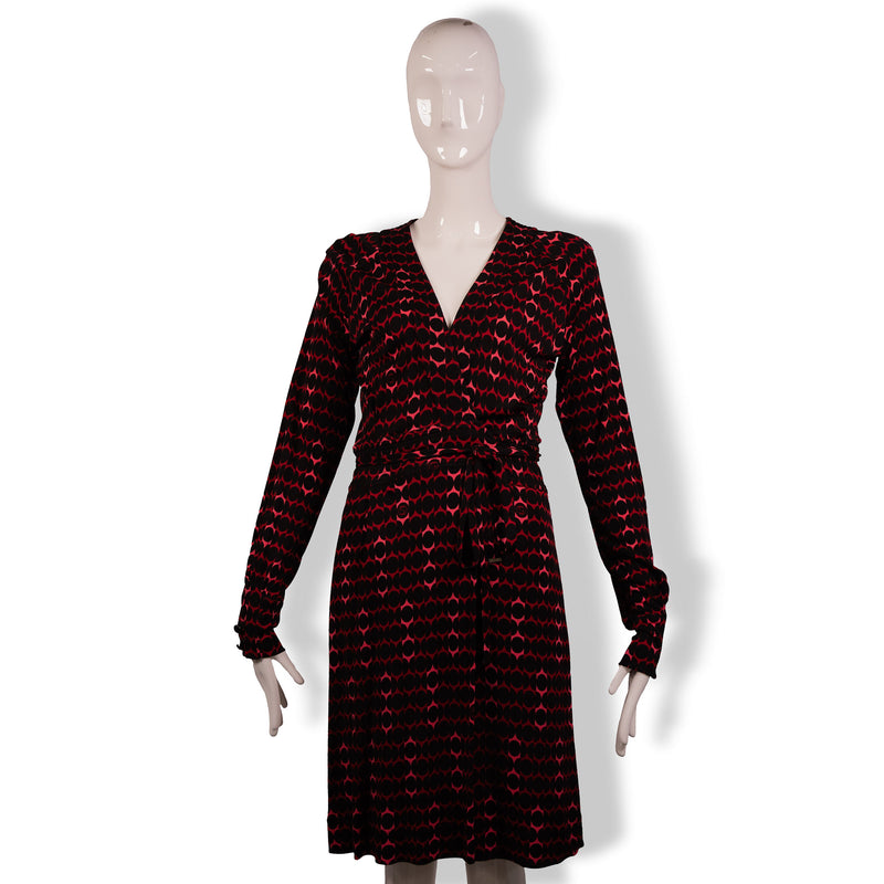 Gucci Black Red Pink Polka Dot Logo Wrap Dress Size M