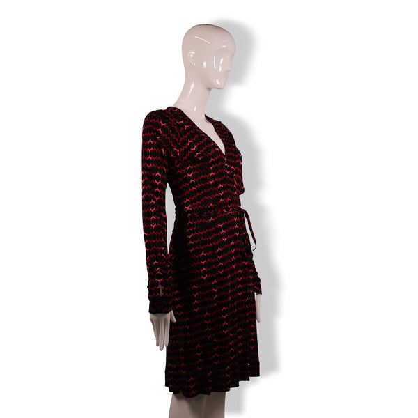 Gucci Black Red Pink Polka Dot Logo Wrap Dress Size M
