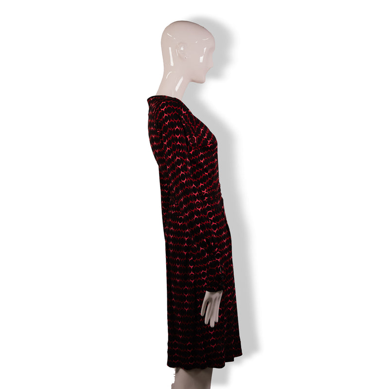 Gucci Black Red Pink Polka Dot Logo Wrap Dress Size M