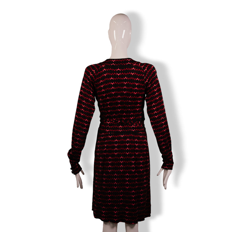 Gucci Black Red Pink Polka Dot Logo Wrap Dress Size M