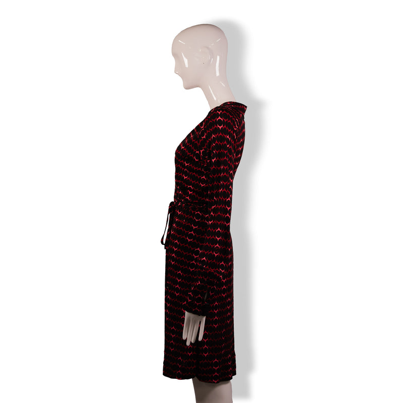 Gucci Black Red Pink Polka Dot Logo Wrap Dress Size M
