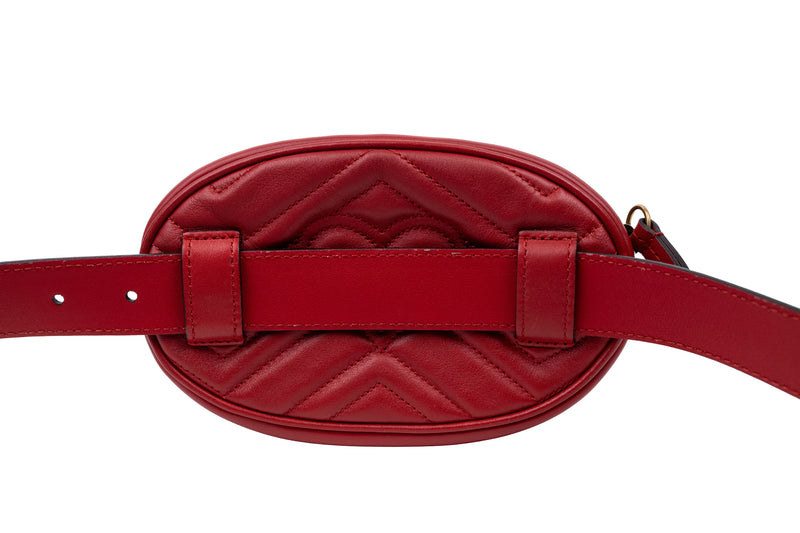 Gucci Red Matelasse Leather Marmont Belt Bag with Gold  display picture 3