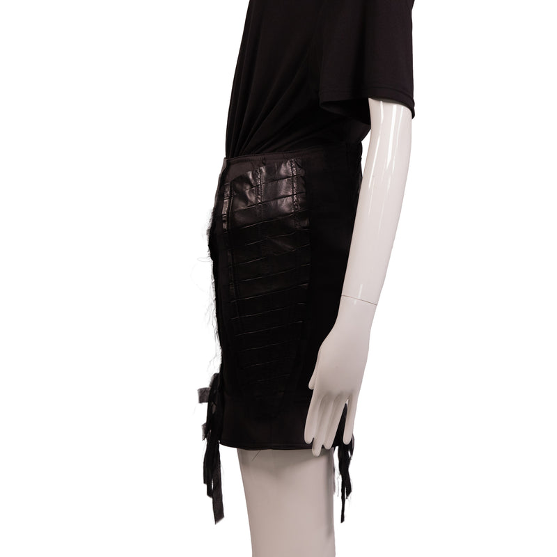 Gucci Black Silk Leather Panel Pencil Skirt Size 38