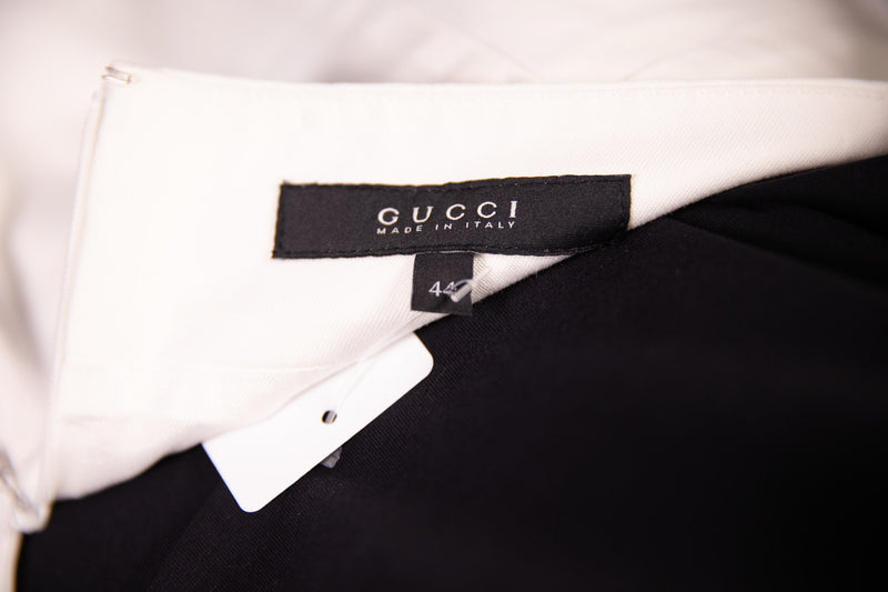 Gucci White Cotton Skirt with Brown Leather Chain Belt Size 44