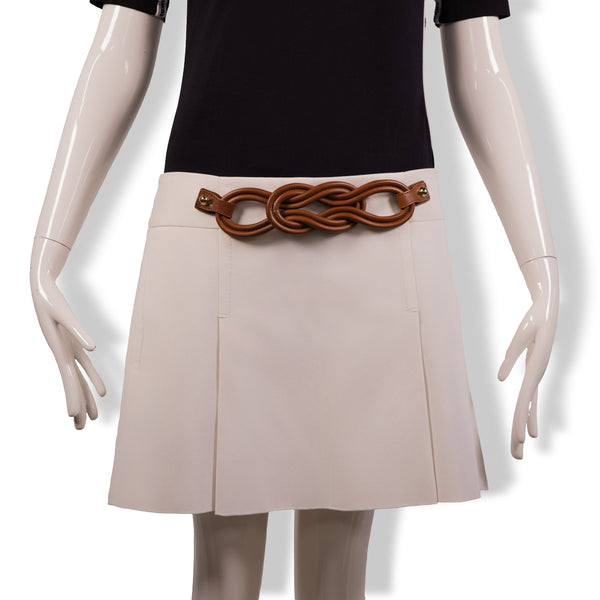Gucci White Cotton Skirt with Brown Leather Chain Belt Size 44