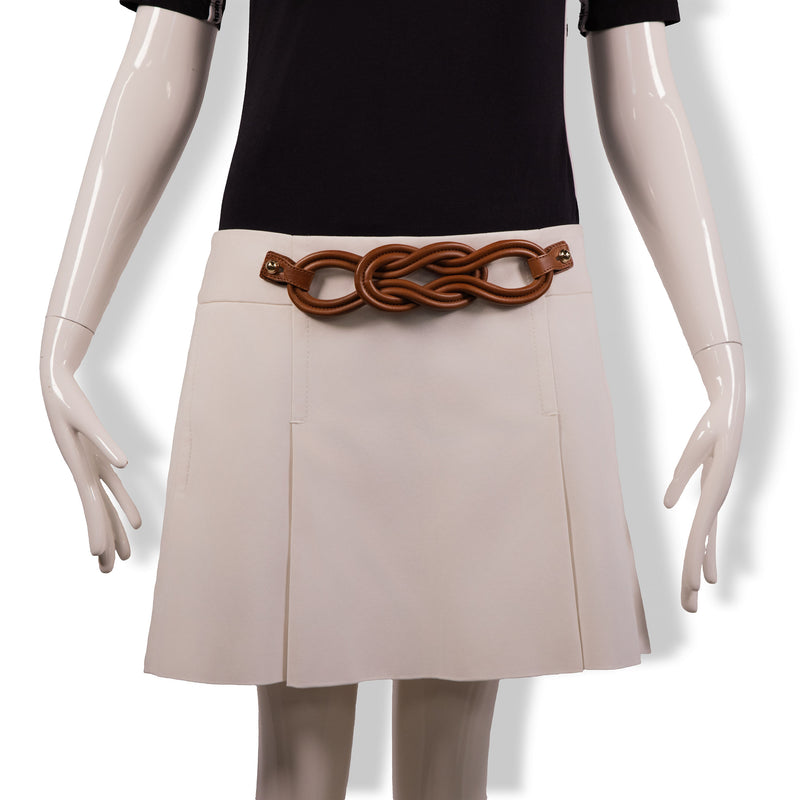 Gucci White Cotton Skirt with Brown Leather Chain Belt Size 44