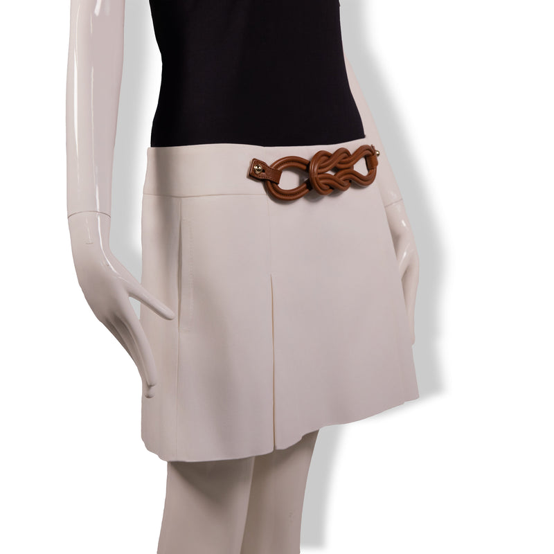 Gucci White Cotton Skirt with Brown Leather Chain Belt Size 44