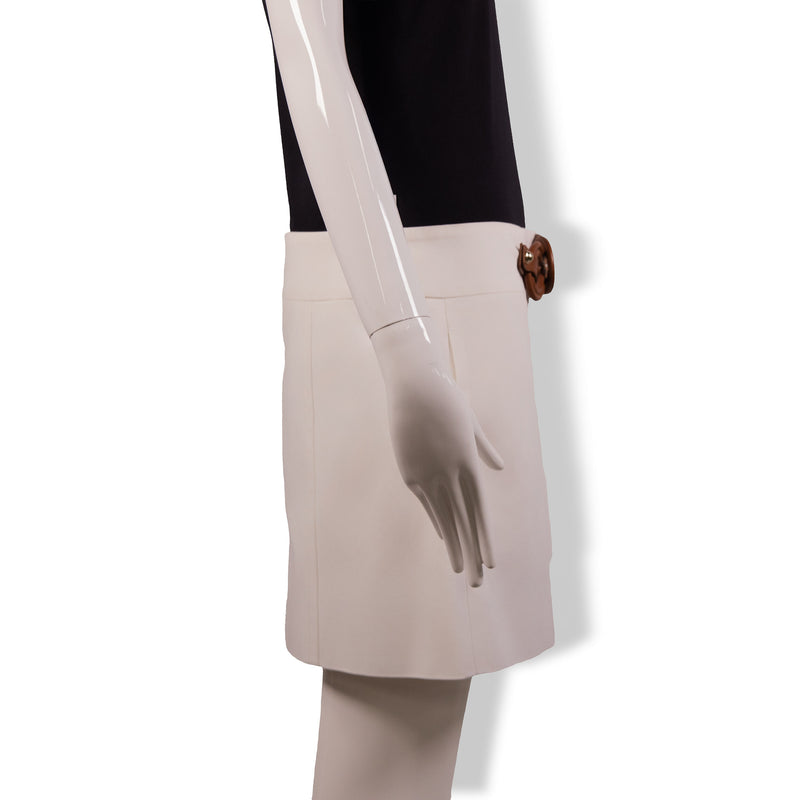 Gucci White Cotton Skirt with Brown Leather Chain Belt Size 44