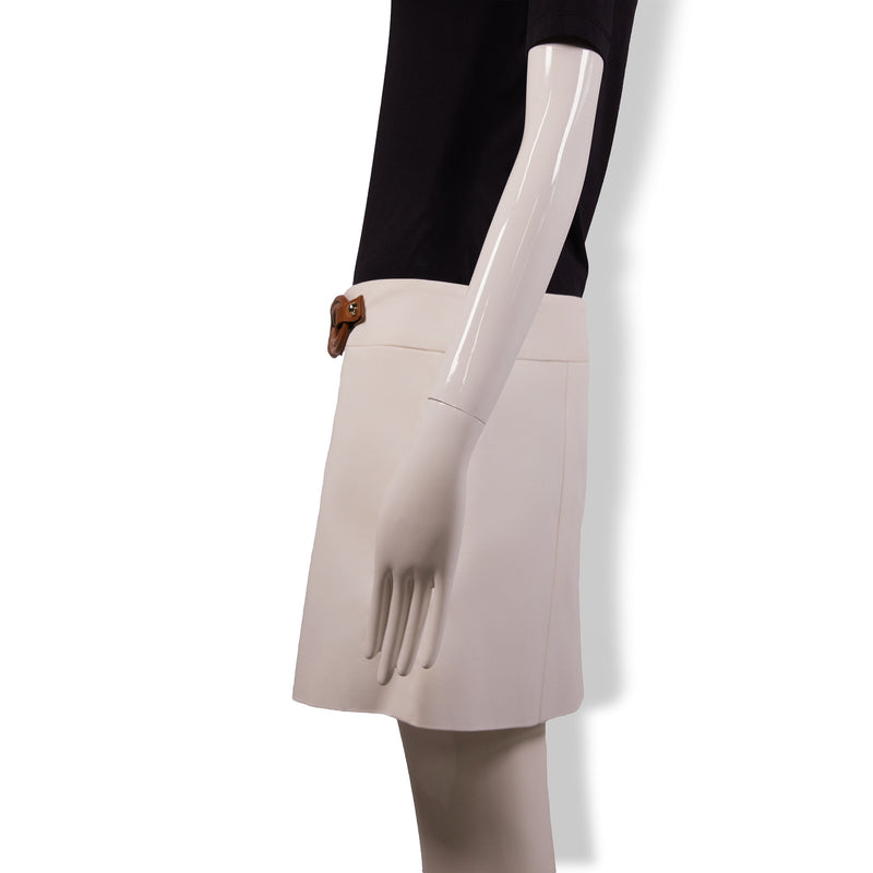 Gucci White Cotton Skirt with Brown Leather Chain Belt Size 44