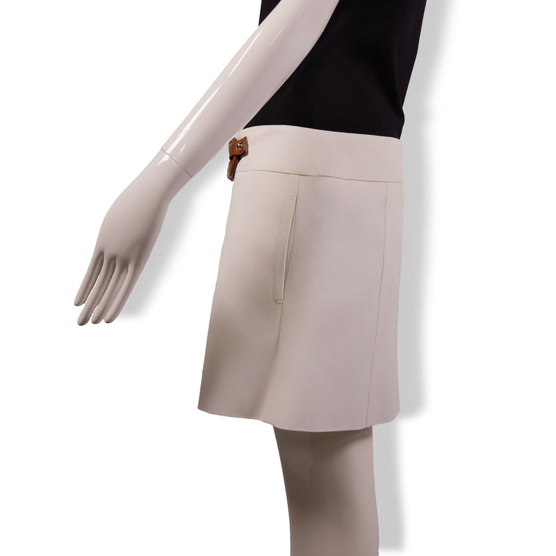Gucci White Cotton Skirt with Brown Leather Chain Belt Size 44