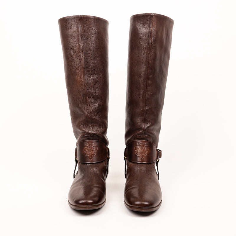 Gucci Brown Tall Leather Flat Boots 35
