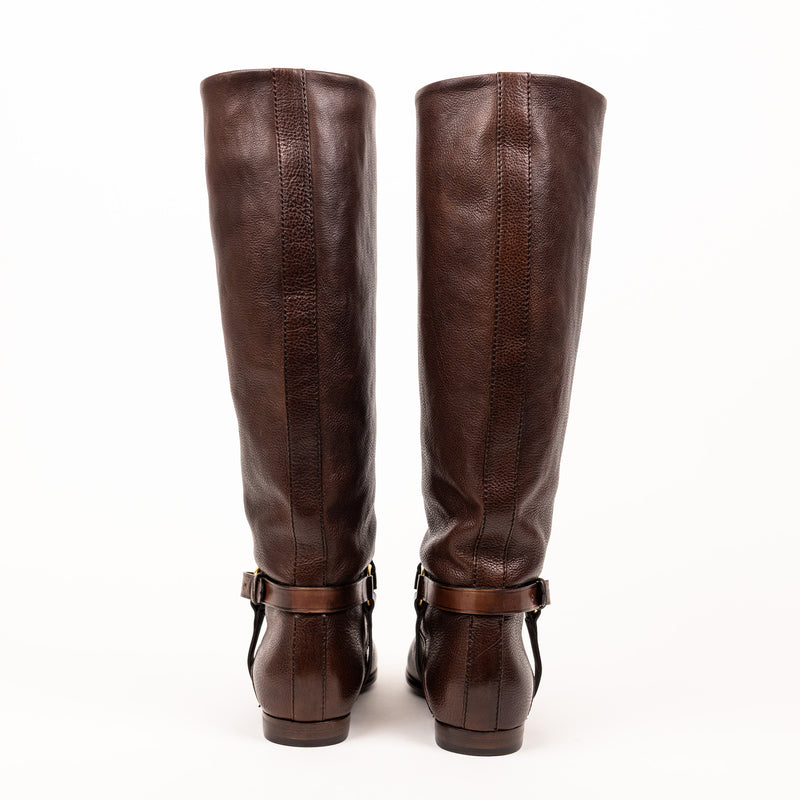 Gucci Brown Tall Leather Flat Boots 35