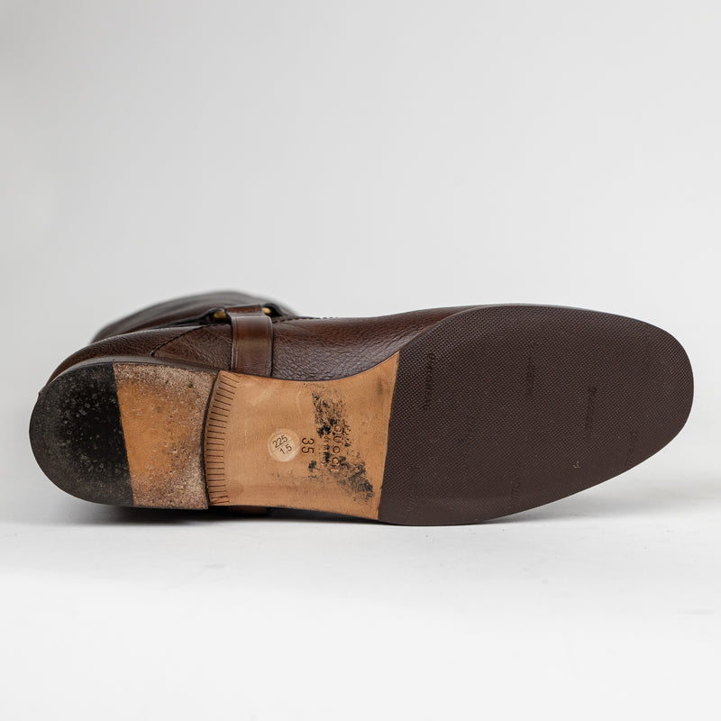 Gucci Brown Tall Leather Flat Riding Boots Size 35