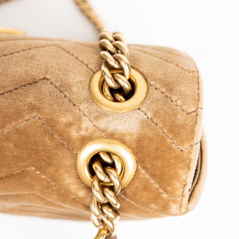 Gucci Tan Brown Velvet Chevron Marmont Shoulder Bag Small