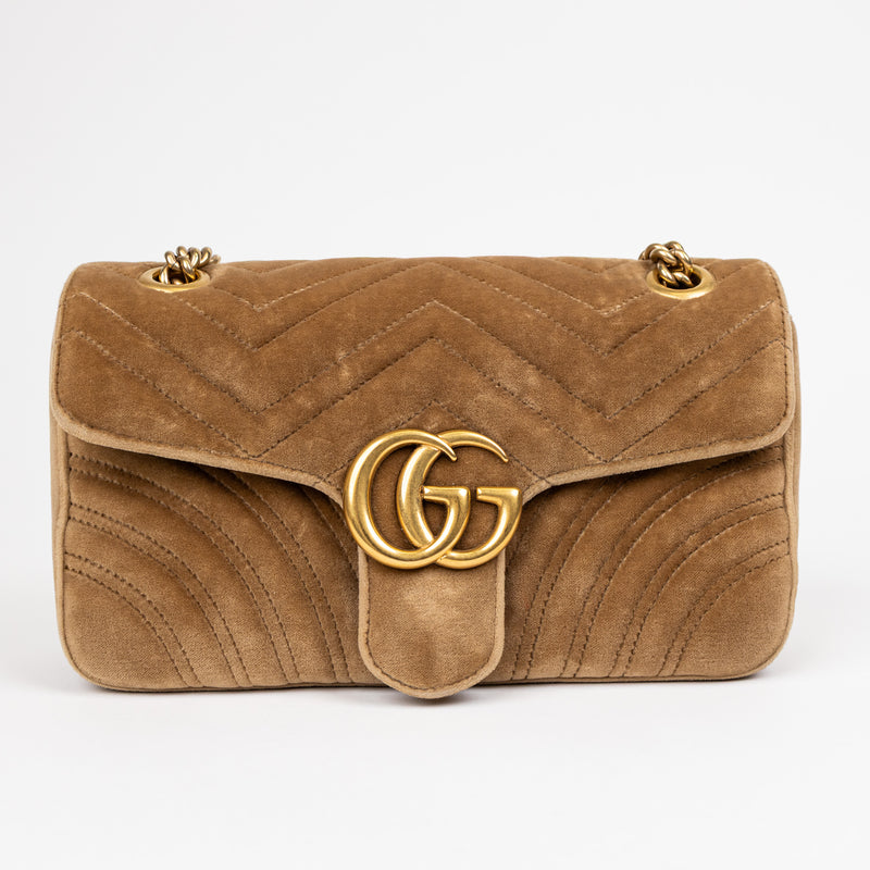 Gucci Tan Brown Velvet Chevron Marmont Shoulder Bag Small