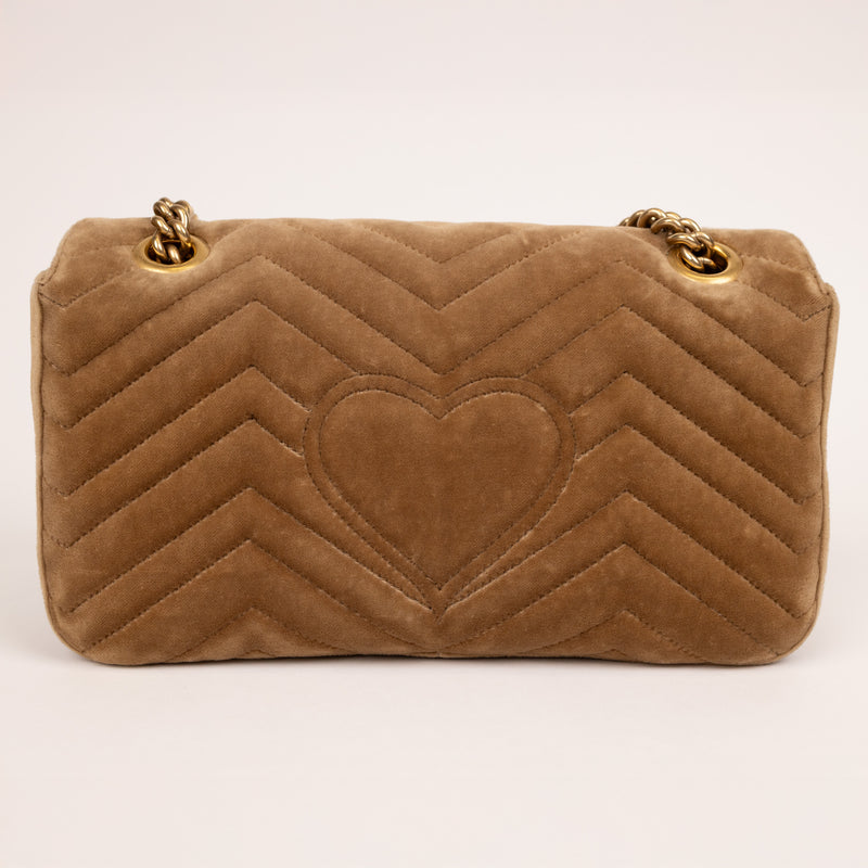 Gucci Tan Brown Velvet Chevron Marmont Shoulder Bag Small