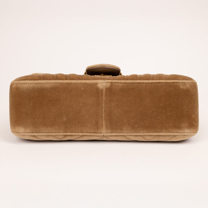 Gucci Tan Brown Velvet Chevron Marmont Shoulder Bag Small