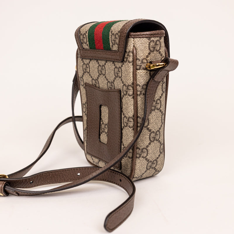 Gucci Vertical Phone Bag Brown Striped Supreme Crossbody