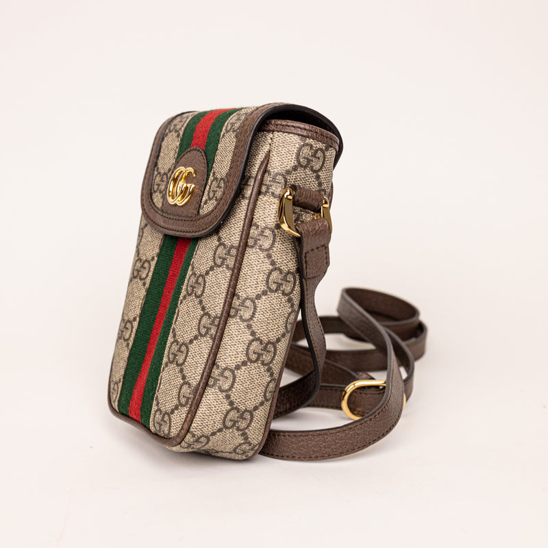 Gucci Vertical Phone Bag Brown Striped Supreme Crossbody