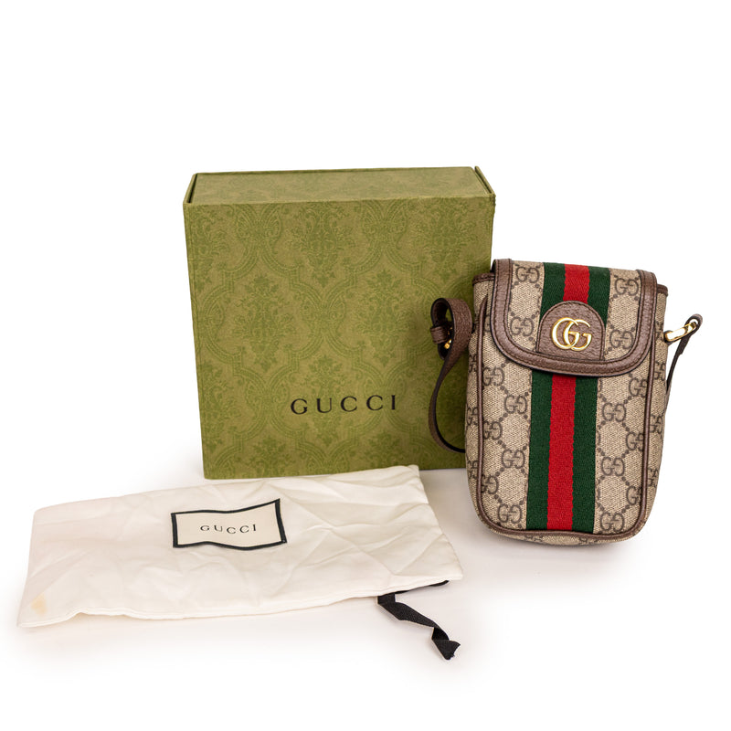 Gucci Vertical Phone Bag Brown Striped Supreme Crossbody