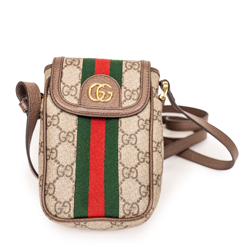 Gucci Vertical Phone Bag Brown Striped Supreme Crossbody