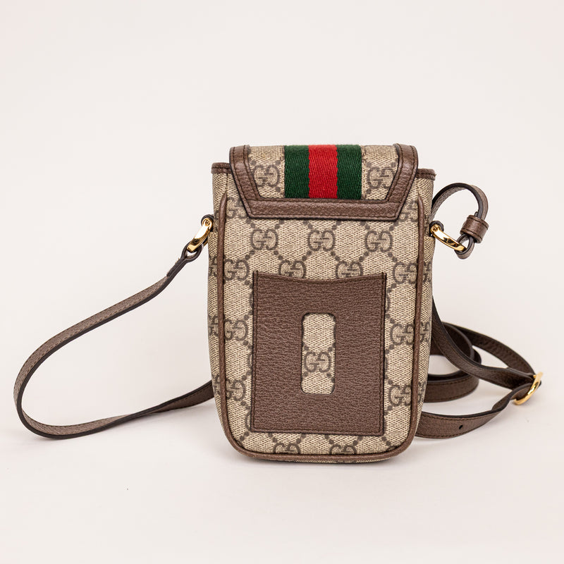 Gucci Vertical Phone Bag Brown Striped Supreme Crossbody