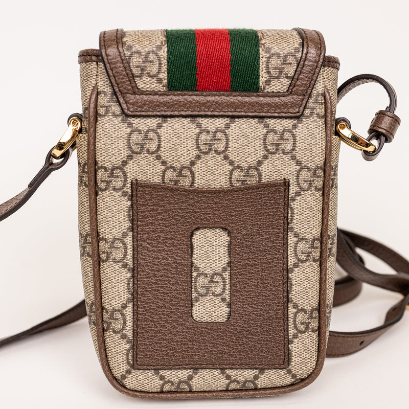 Gucci Vertical Phone Bag Brown Striped Supreme Crossbody