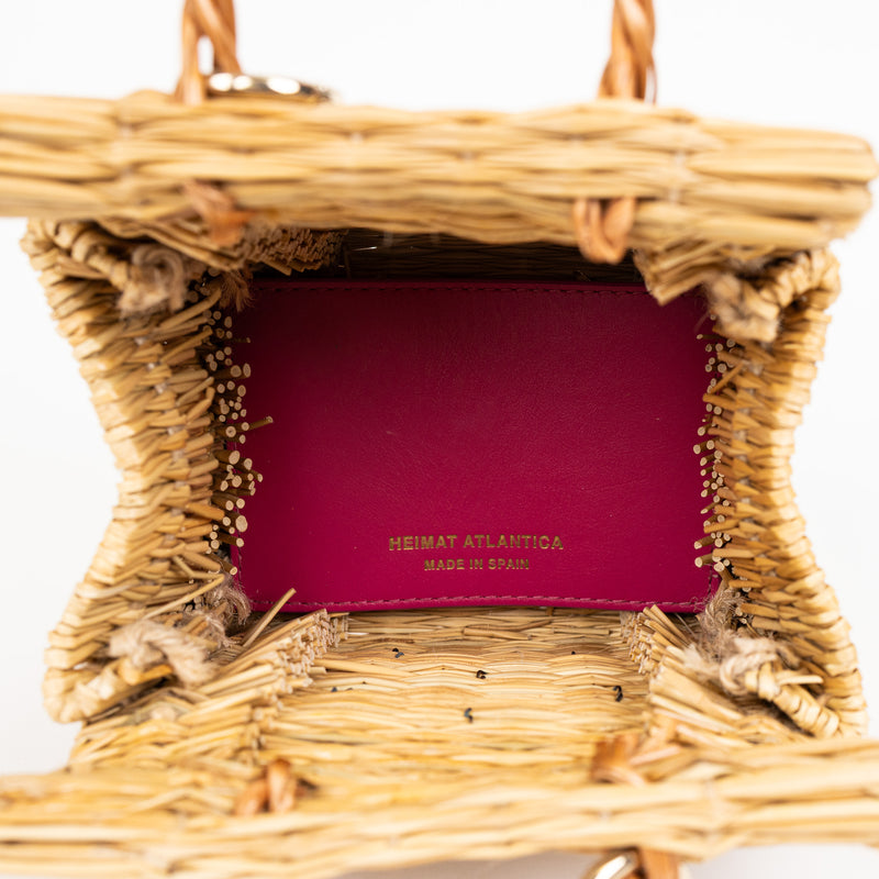 Heimat Atlantica Beige and Pink Shella Raffia Bag