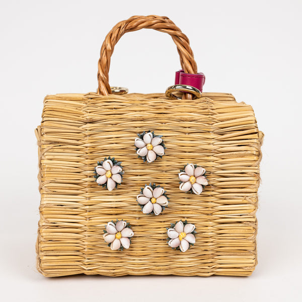 Heimat Atlantica Beige and Pink Shella Raffia Bag