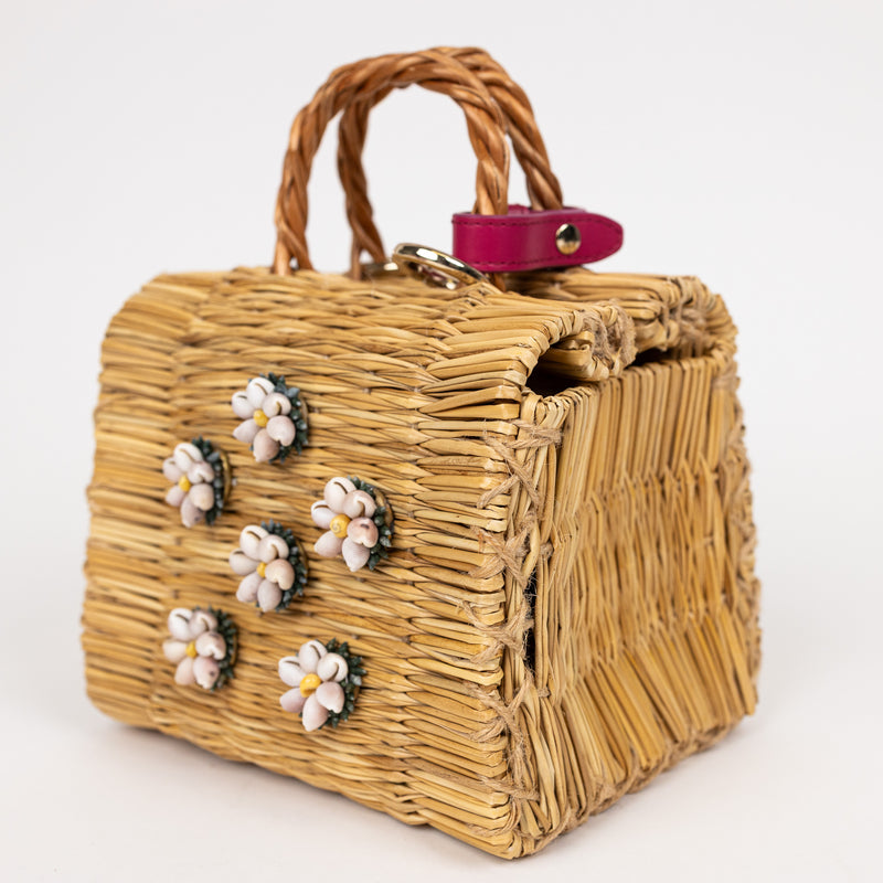 Heimat Atlantica Beige and Pink Shella Raffia Bag