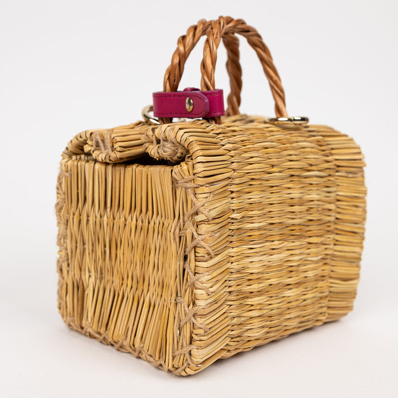 Heimat Atlantica Beige and Pink Shella Raffia Bag