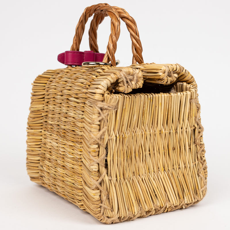 Heimat Atlantica Beige and Pink Shella Raffia Bag