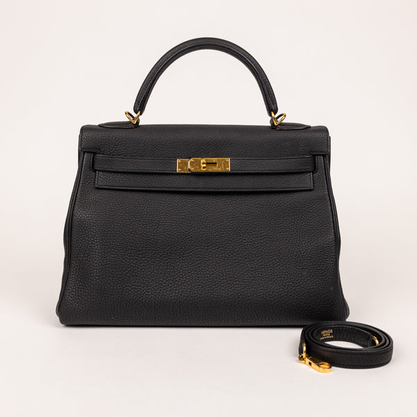 Hermes Black Noir Togo Leather Kelly 32cm Handbag