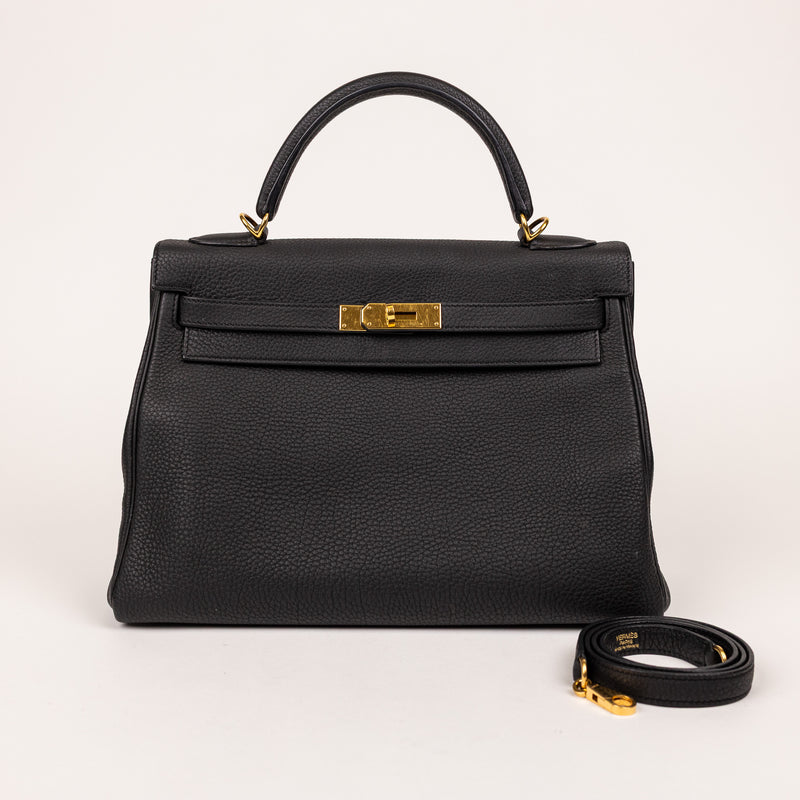Hermes Black Noir Togo Leather Kelly 32cm Handbag