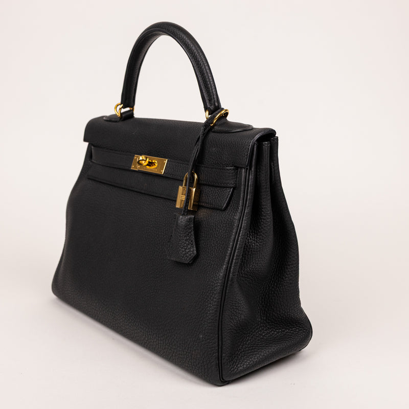 Hermes Black Noir Togo Leather Kelly 32cm Handbag
