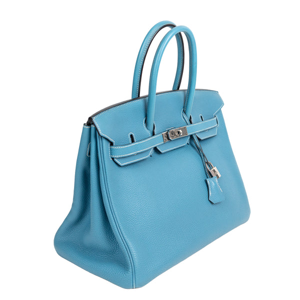 Hermes Blue Jean Togo Leather Birkin 35 cm Bag SHW