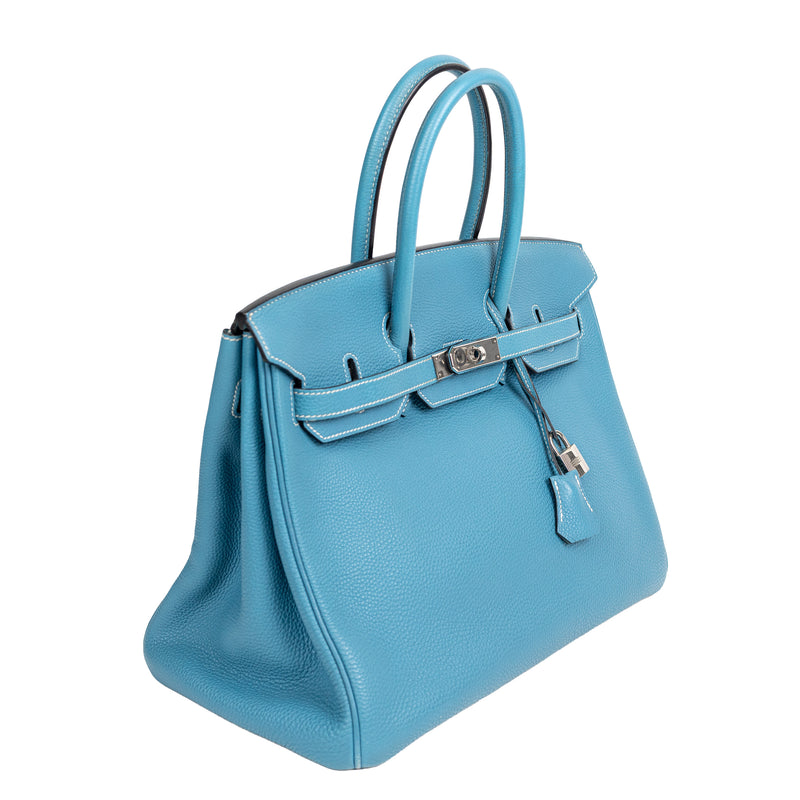 Hermes Blue Jean Togo Leather Birkin 35 cm Bag SHW