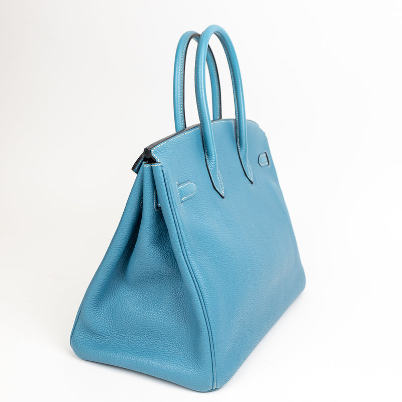 Hermes Blue Jean Togo Leather Birkin 35 cm Bag SHW