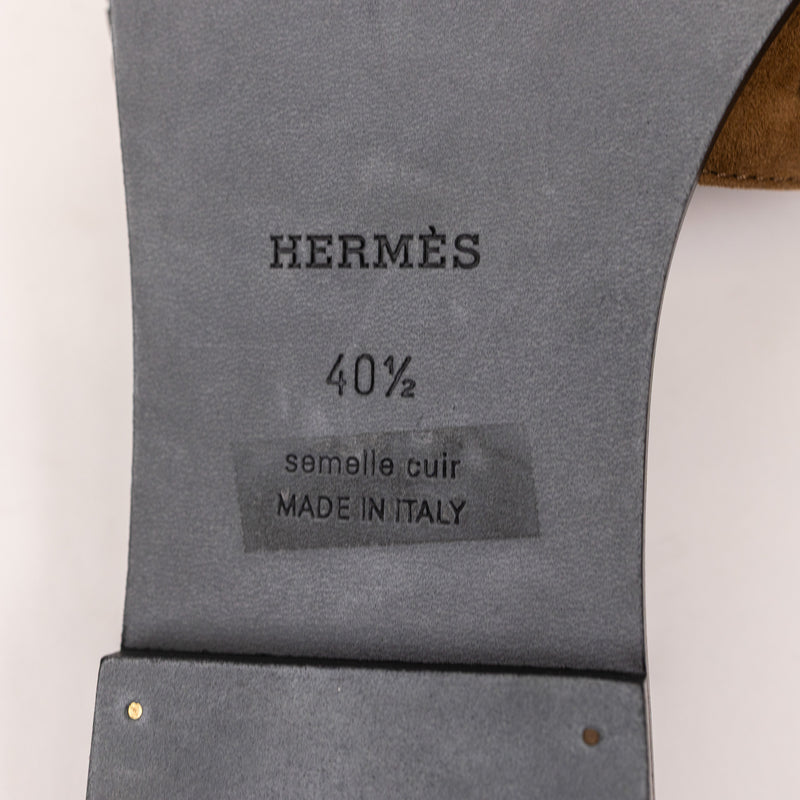 Hermes Black Tan Cheetah Print Leather Oran Flap Sandals 40.5