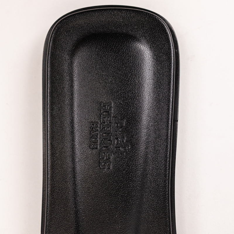 Hermes Black Tan Cheetah Print Leather Oran Flap Sandals 40.5