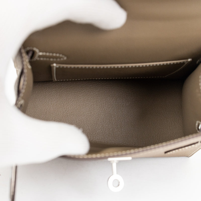 Hermes Etoupe Epsom Leather Desordre Kelly 20cm Bag Palladium Hardware