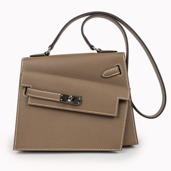 Hermes Etoupe Epsom Leather Desordre Kelly 20cm Bag Palladium Hardware