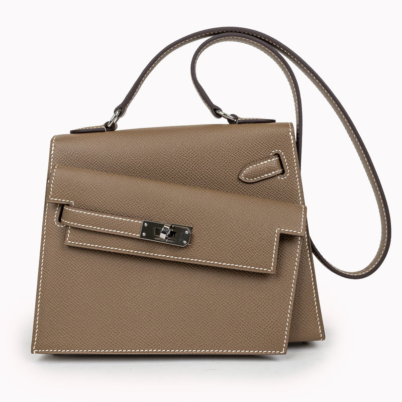Hermes Etoupe Epsom Leather Desordre Kelly 20cm Bag Palladium Hardware