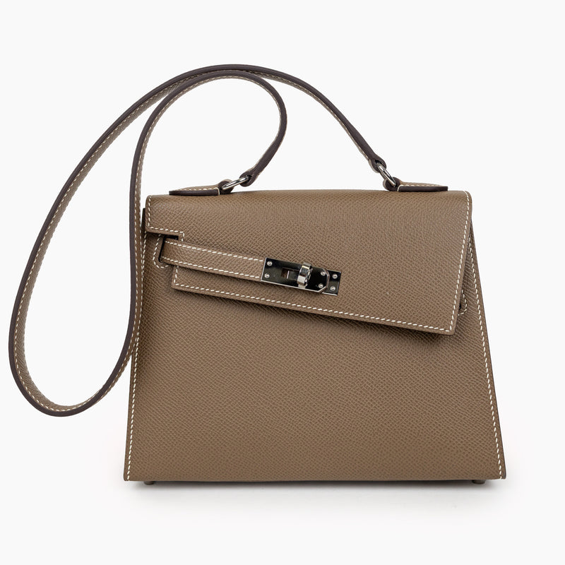 Hermes Etoupe Epsom Leather Desordre Kelly 20cm Bag Palladium Hardware