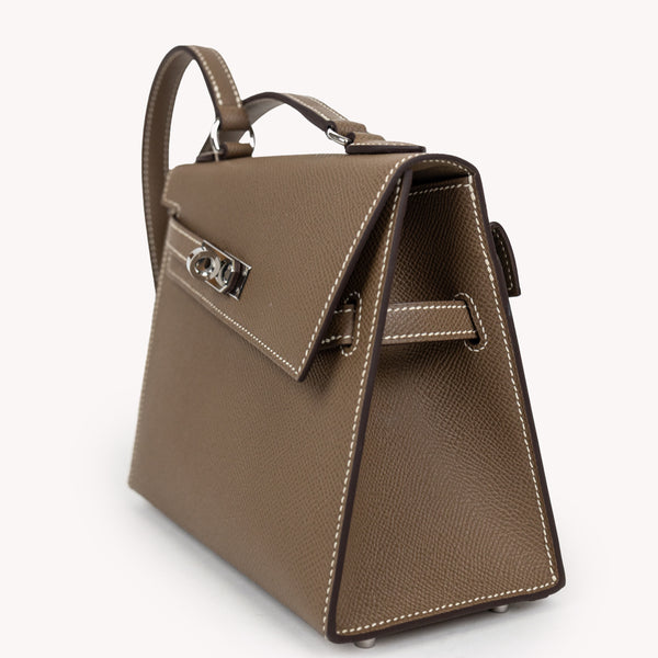 Hermes Etoupe Epsom Leather Desordre Kelly 20cm Bag Palladium Hardware
