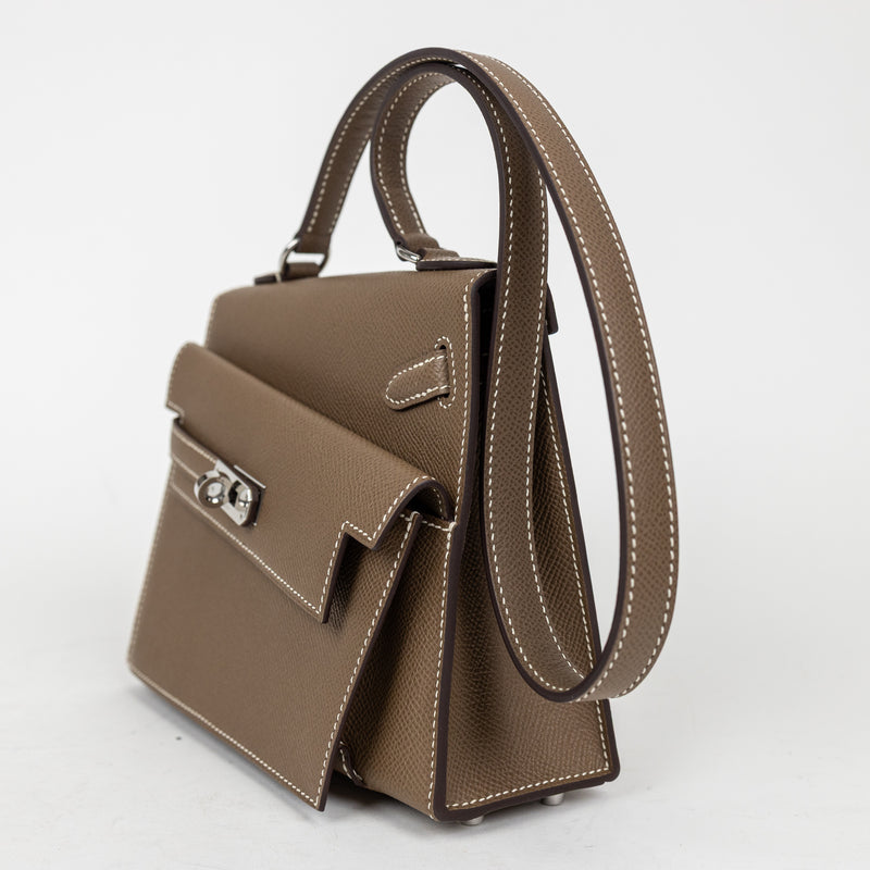 Hermes Etoupe Epsom Leather Desordre Kelly 20cm Bag Palladium Hardware