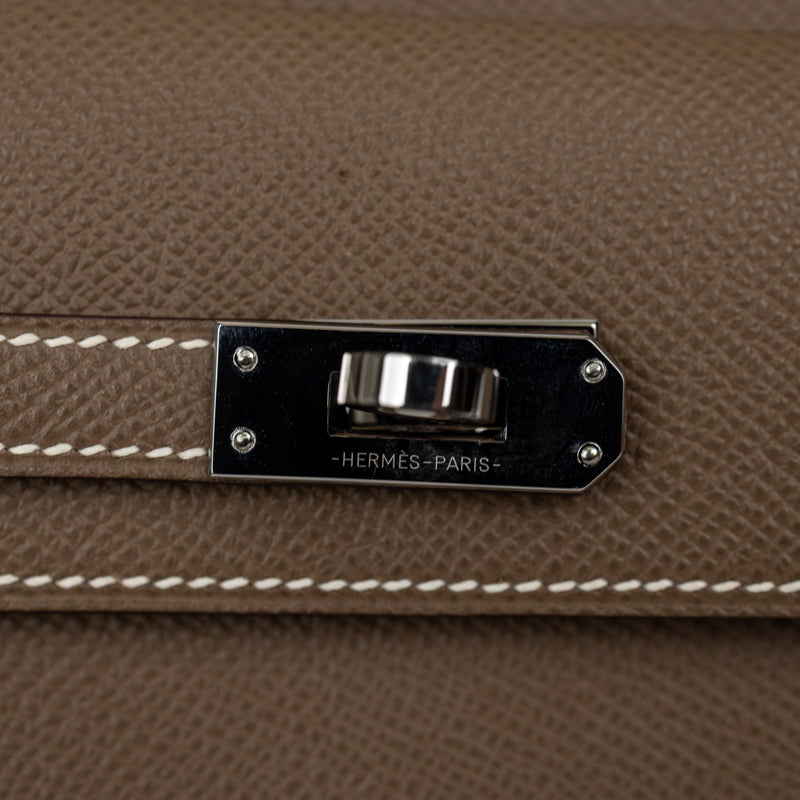 Hermes Etoupe Epsom Leather Desordre Kelly 20cm Bag Palladium Hardware