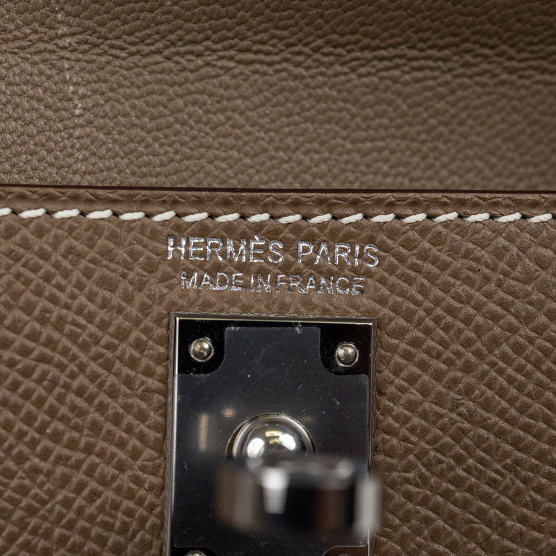 Hermes Etoupe Epsom Leather Desordre Kelly 20cm Bag Palladium Hardware