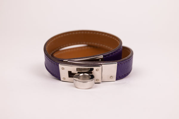Hermes Purple Leather Kelly Double Tour Bracelet SHW