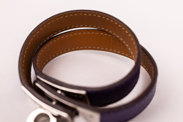 Hermes Purple Leather Kelly Double Tour Bracelet SHW